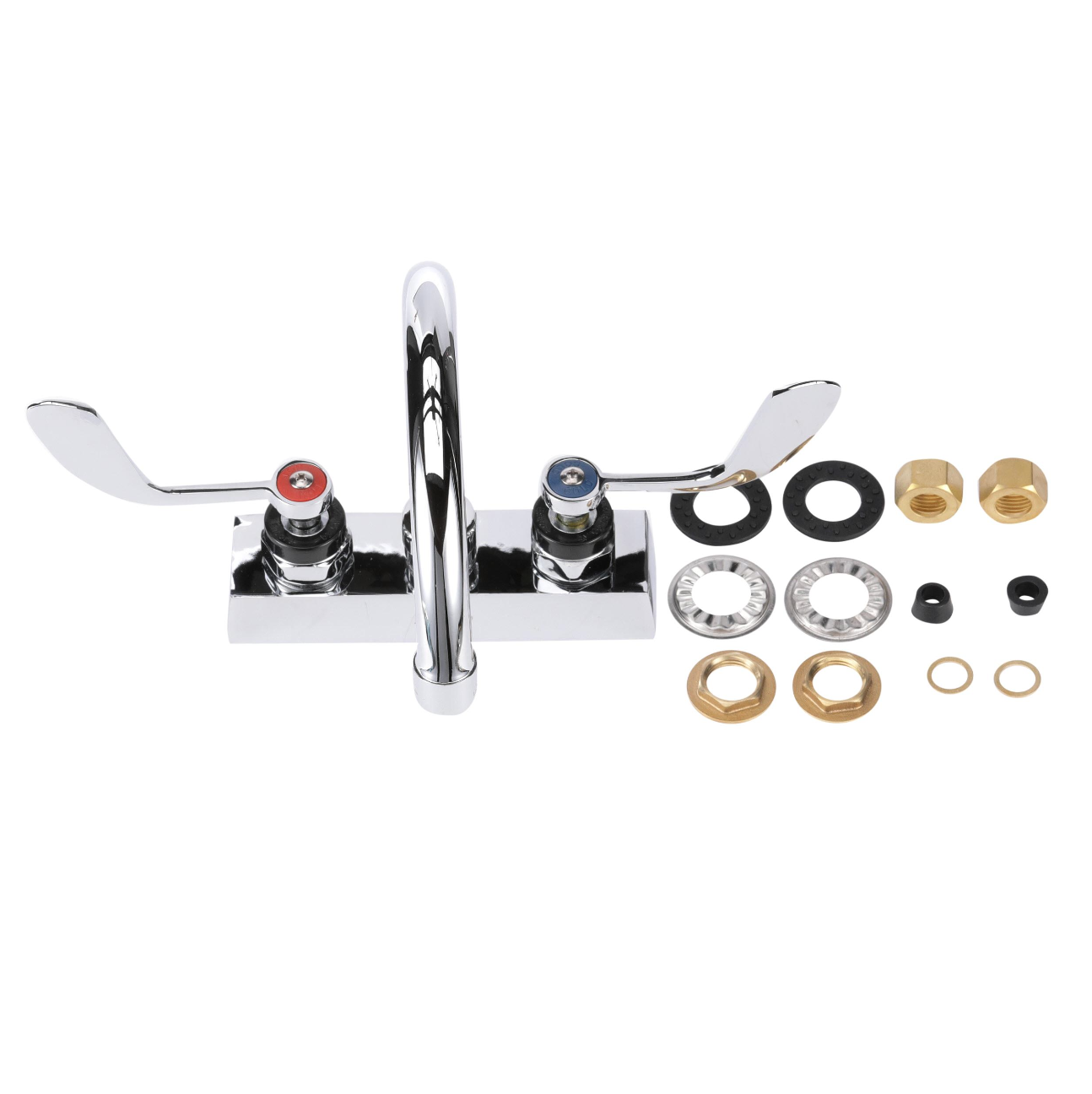 Encore 4" OC Deck Mount Faucet with 6-1/2" Swivel Gooseneck Spout and 4" Wrist Blade Handles