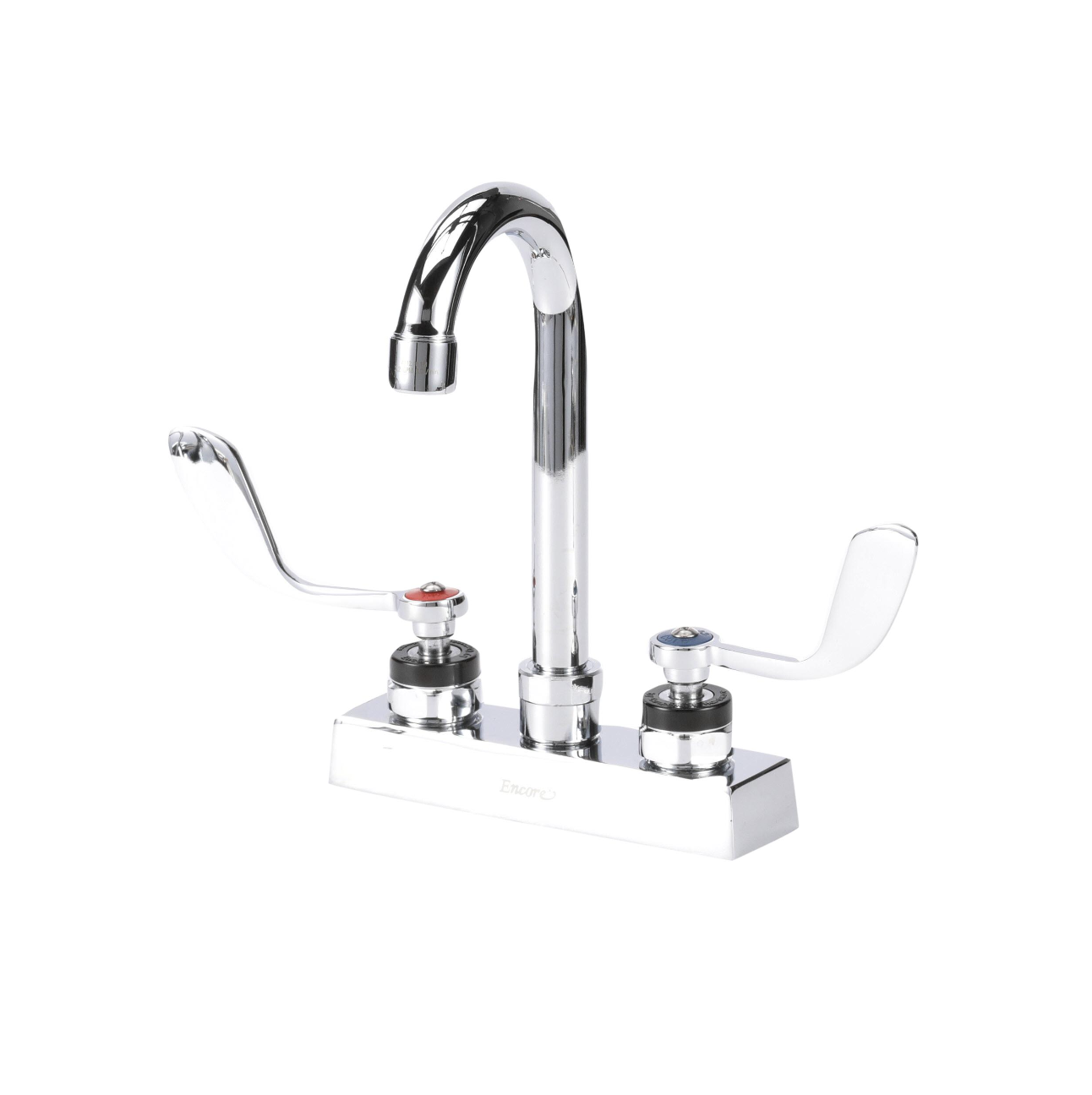Encore 4" OC Deck Mount Faucet Ceramic Valves with 3-1/2" Rigid Gooseneck Spout with 4" Wrist Blade Handles