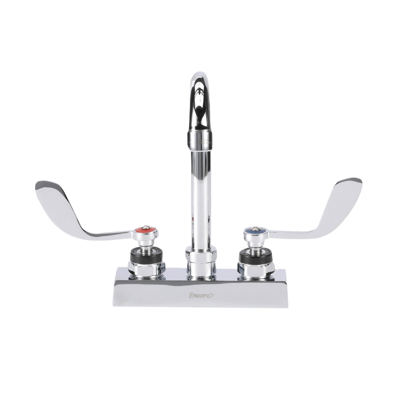 Encore 4" OC Deck Mount Faucet Ceramic Valves with 3-1/2" Rigid Gooseneck Spout with 4" Wrist Blade Handles