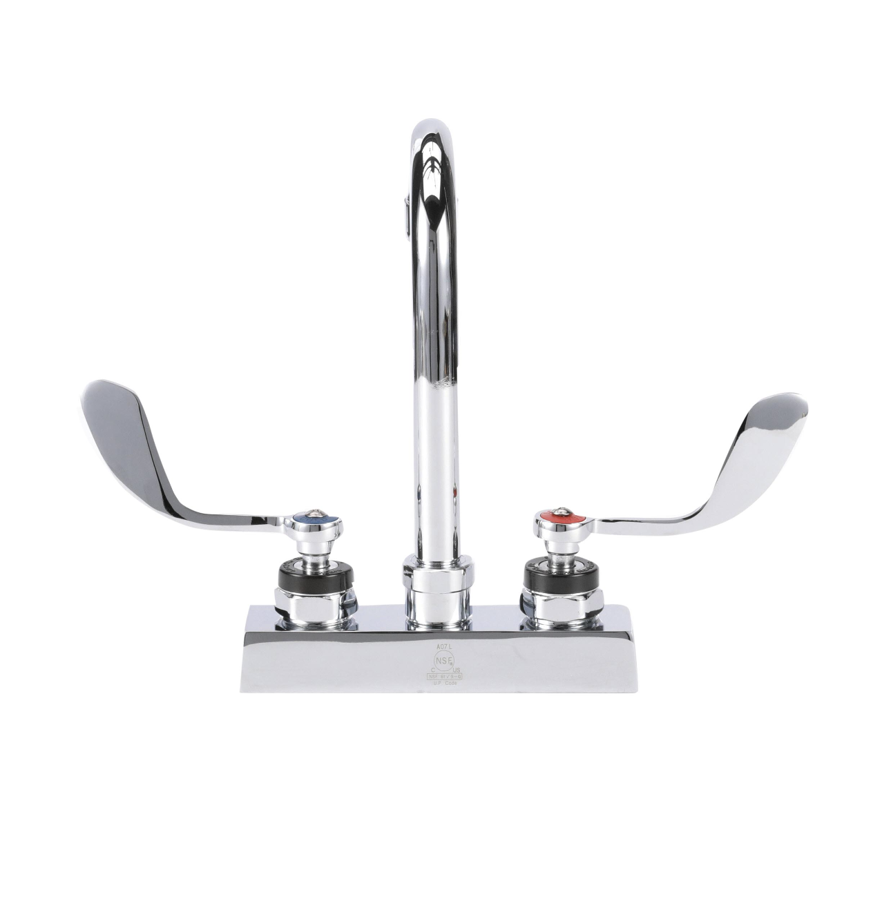 Encore 4" OC Deck Mount Faucet Ceramic Valves with 3-1/2" Rigid Gooseneck Spout with 4" Wrist Blade Handles