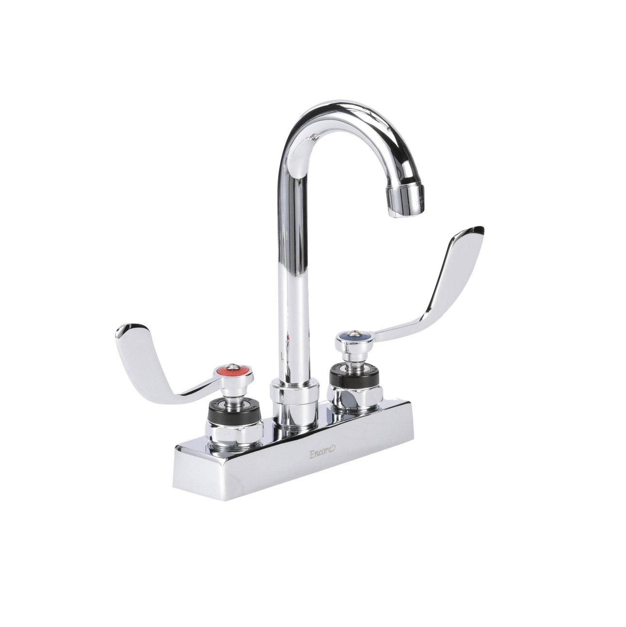 Encore 4" OC Deck Mount Faucet Ceramic Valves with 3-1/2" Rigid Gooseneck Spout with 4" Wrist Blade Handles