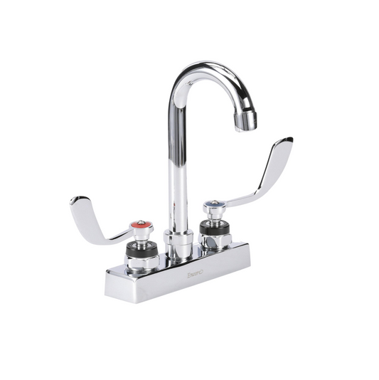 Encore 4" OC Deck Mount Faucet Ceramic Valves with 3-1/2" Rigid Gooseneck Spout with 4" Wrist Blade Handles
