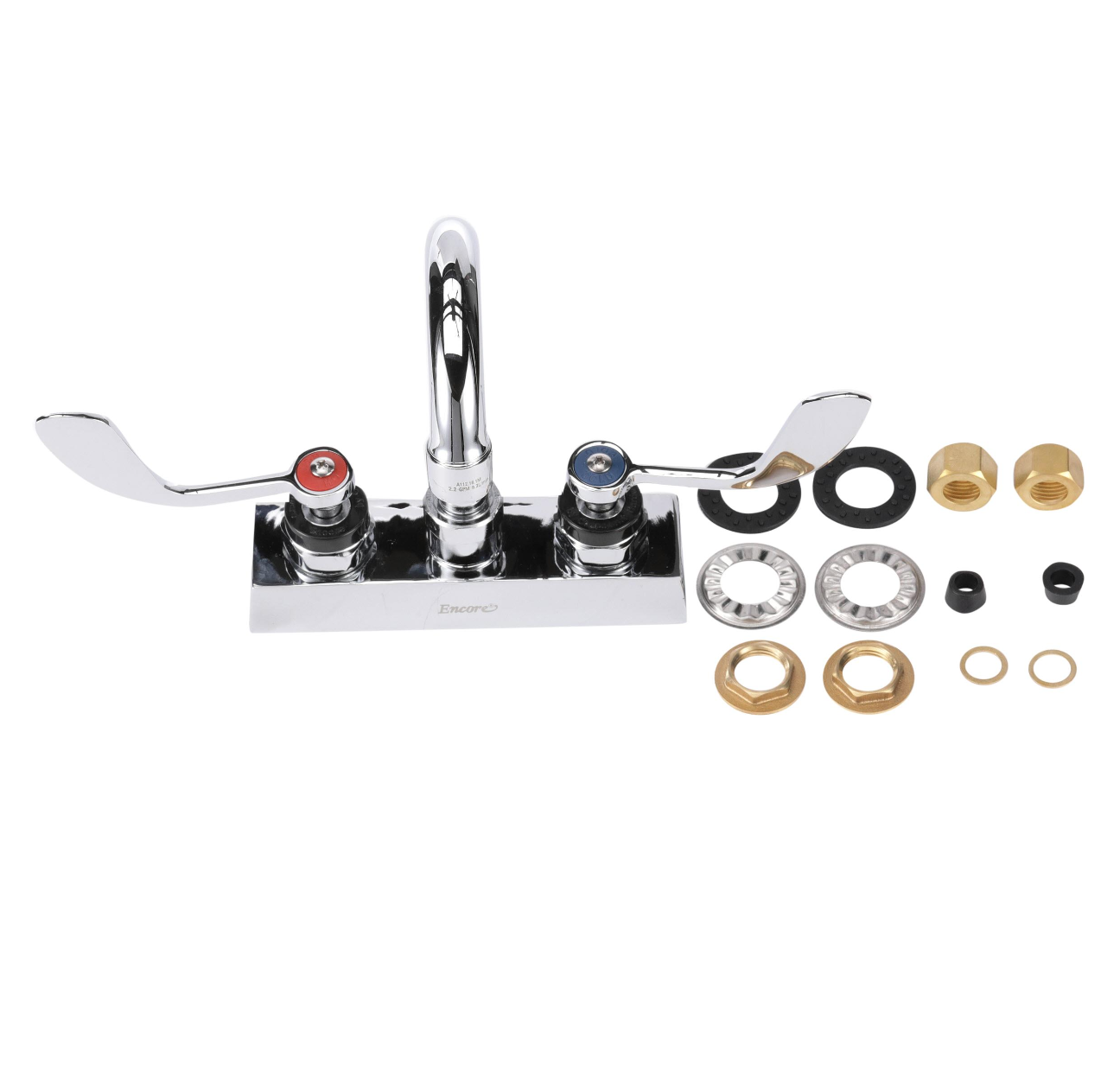 Encore 4" OC Deck Mount Faucet Ceramic Valves with 3-1/2" Rigid Gooseneck Spout with 4" Wrist Blade Handles