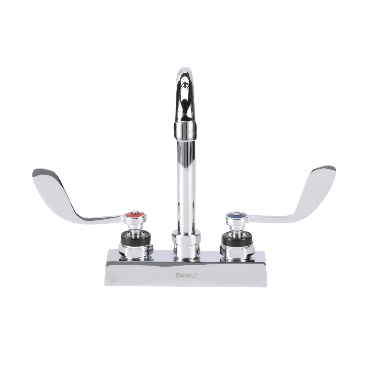 Encore 4" OC Deck Mount Faucet Ceramic Valves with 3-1/2" Swivel Gooseneck Spout with 4" Wrist Blade Handles