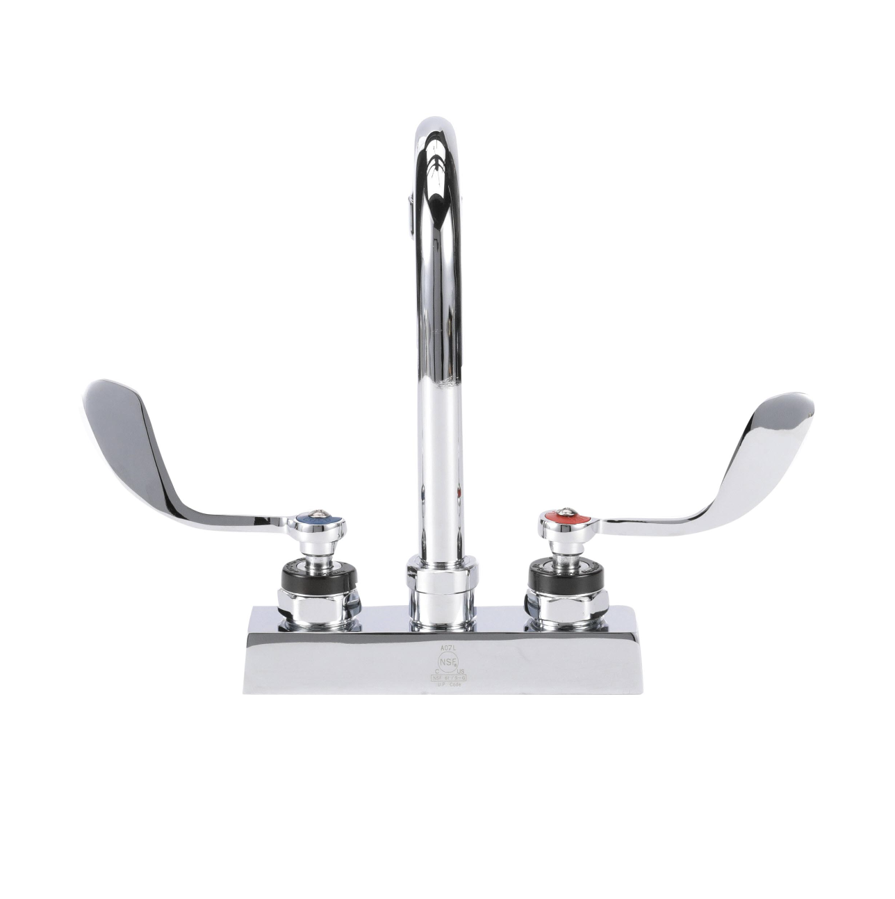 Encore 4" OC Deck Mount Faucet Ceramic Valves with 3-1/2" Swivel Gooseneck Spout with 4" Wrist Blade Handles