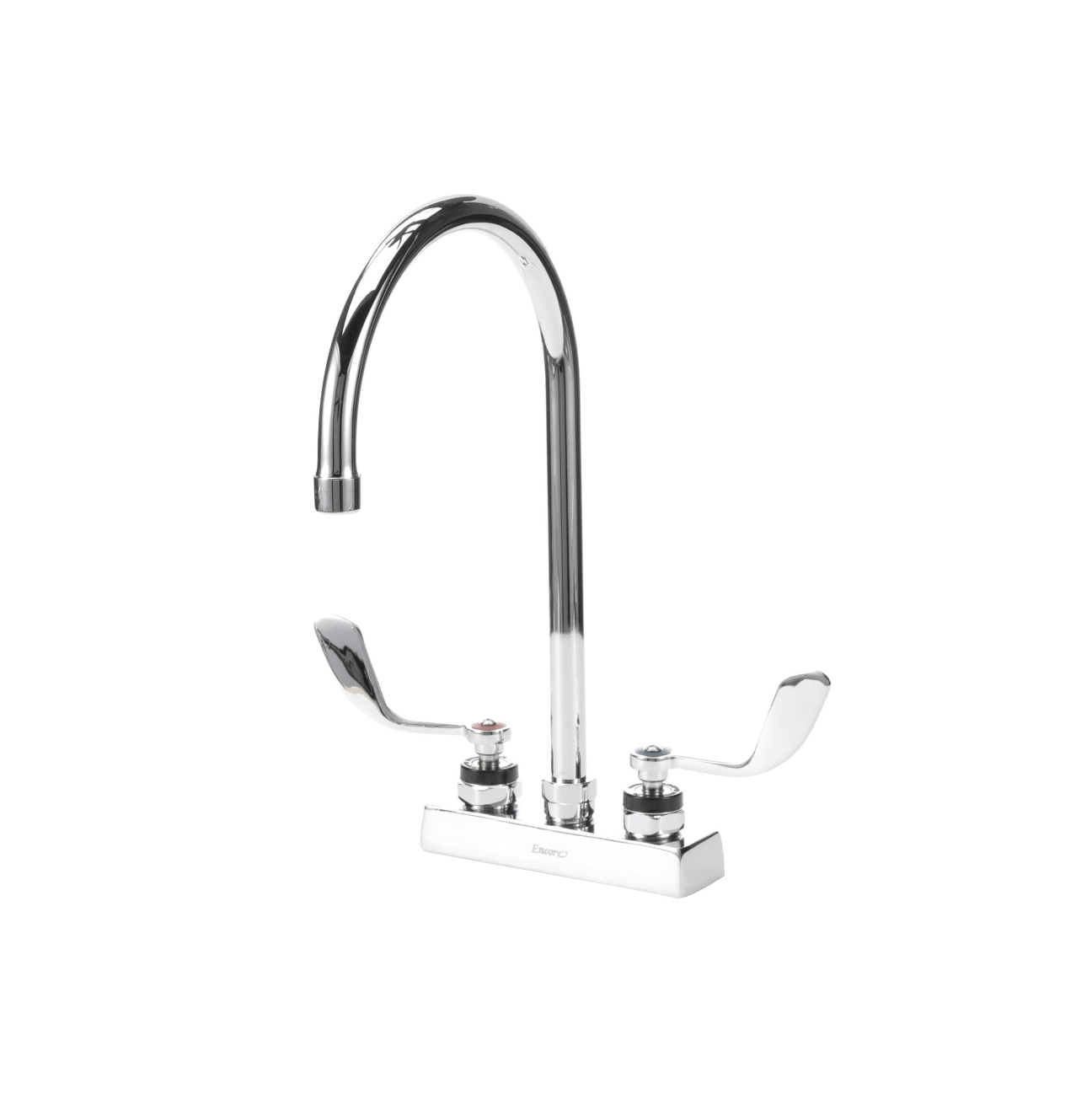 Encore 4" OC Deck Mount Faucet Ceramic Valves with 8-1/2" Swivel Gooseneck Spout with 4" Wrist Blade Handles