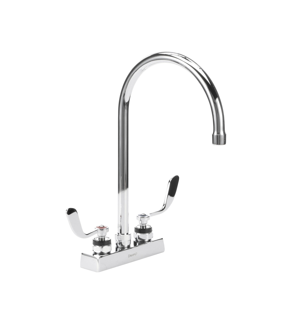 Encore 4" OC Deck Mount Faucet Ceramic Valves with 8-1/2" Swivel Gooseneck Spout with 4" Wrist Blade Handles
