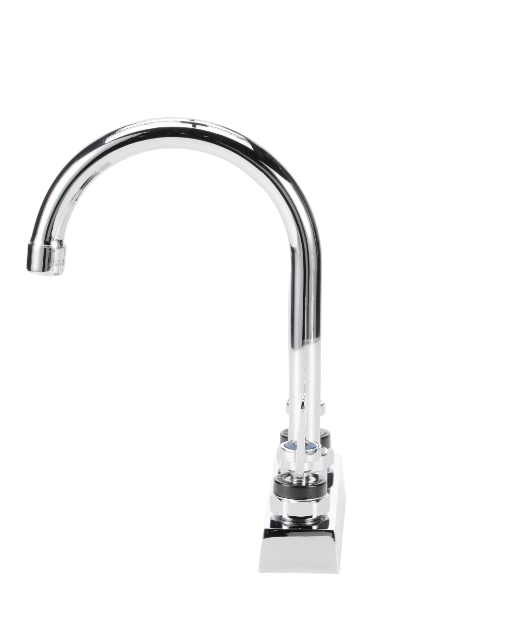 Encore 4" OC Deck Mount Faucet Ceramic Valves with 6" Rigid Gooseneck Spout 2.2GPM Laminar VR Aerator and 4" Wrist Blade Handles