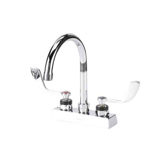 Encore 4" OC Deck Mount Faucet Ceramic Valves with 6" Swivel Gooseneck Spout and 4" Wrist Blade Handles