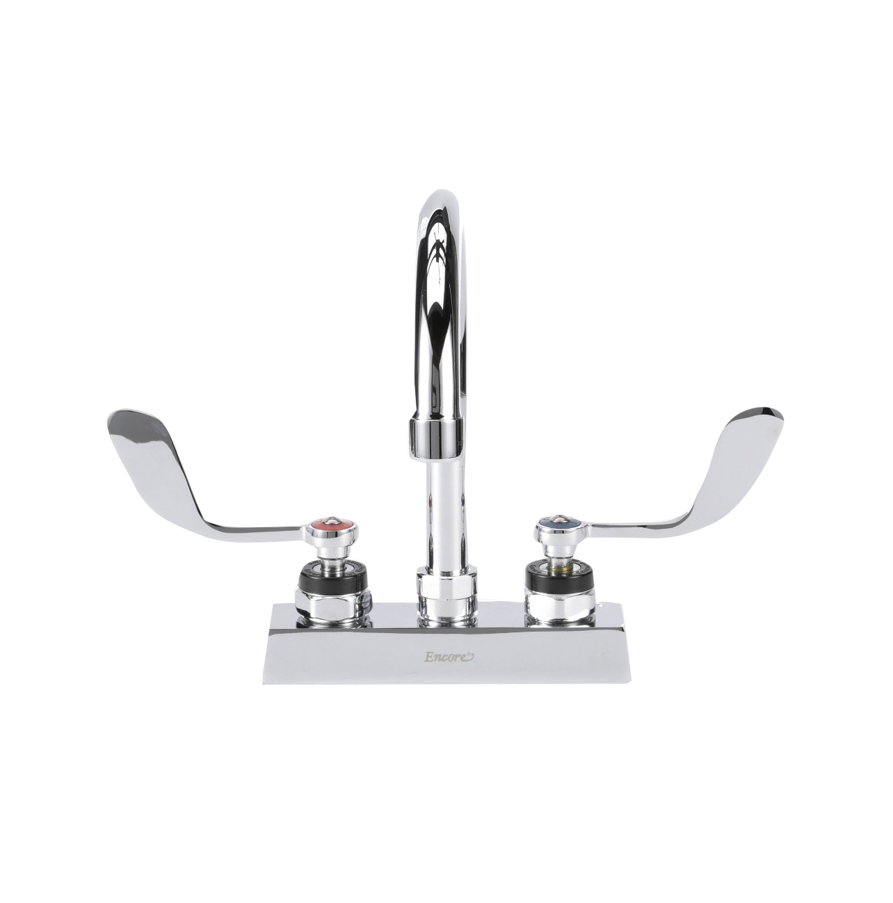 Encore 4" OC Deck Mount Faucet Ceramic Valves with 6" Swivel Gooseneck Spout and 4" Wrist Blade Handles