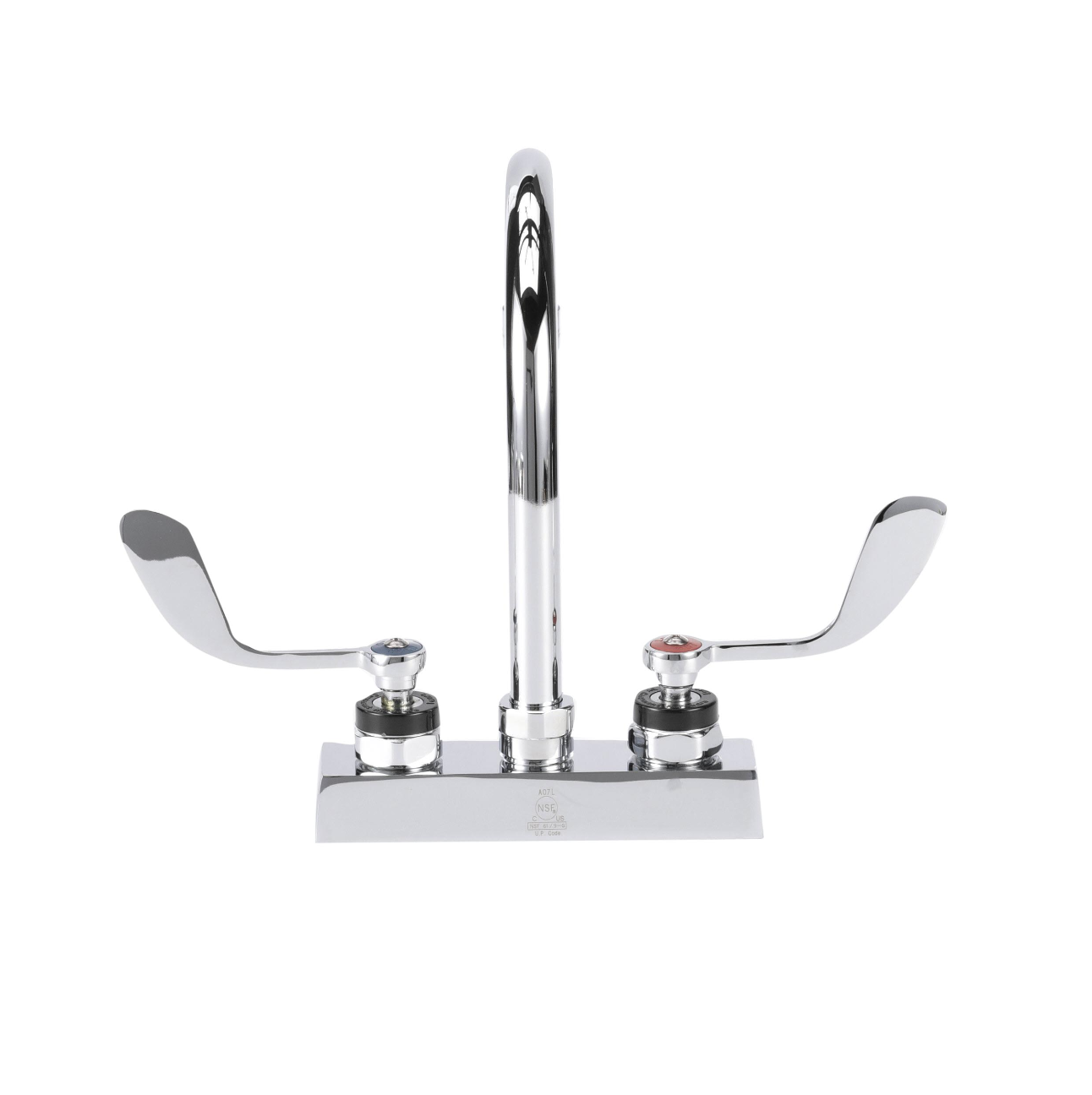 Encore 4" OC Deck Mount Faucet Ceramic Valves with 6" Swivel Gooseneck Spout and 4" Wrist Blade Handles