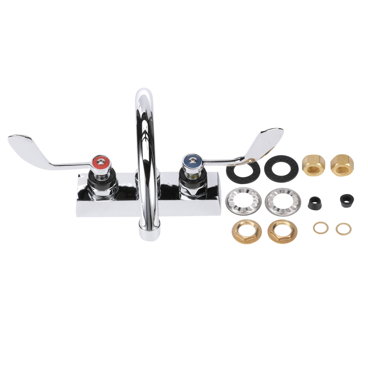 Encore 4" OC Deck Mount Faucet Ceramic Valves with 6" Swivel Gooseneck Spout and 4" Wrist Blade Handles