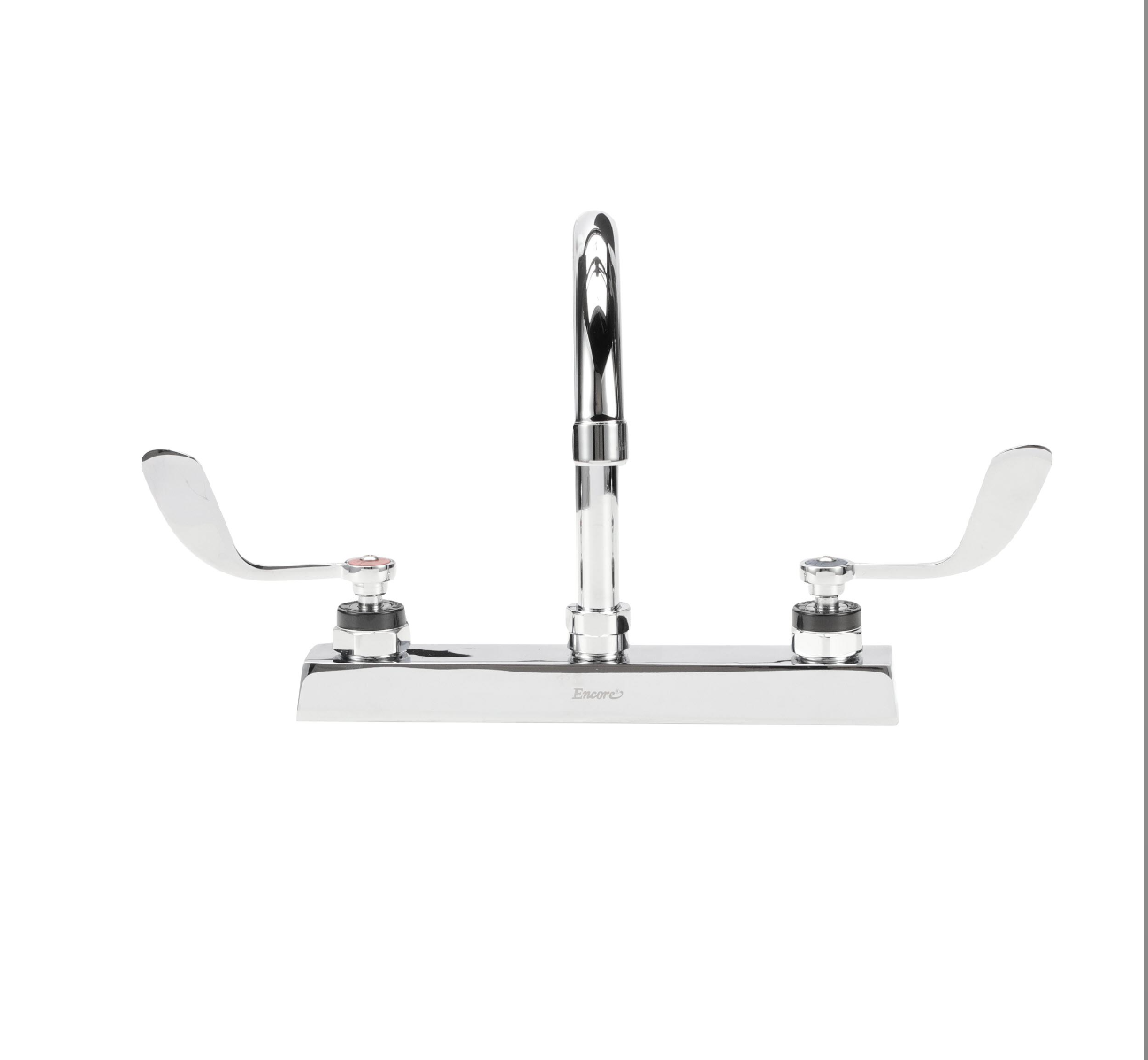 Encore 8" OC Deck Mount Faucet with 6" Swivel Gooseneck Spout and 4" Wrist Blade Handles
