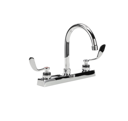 Encore 8" OC Deck Mount Faucet with 6" Swivel Gooseneck Spout and 4" Wrist Blade Handles