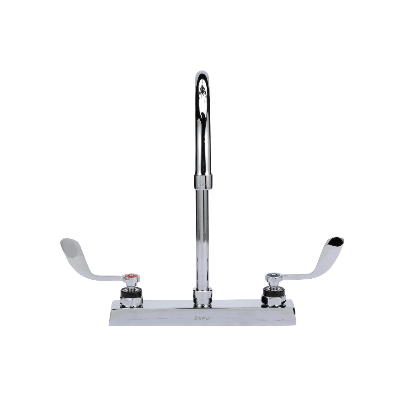 Encore 8" OC Deck Mount Faucet Ceramic Valves with 8-1/2" Swivel Gooseneck Spout and 4" Wrist Blade Handles