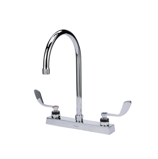 Encore 8" OC Deck Mount Faucet Ceramic Valves with 8-1/2" Swivel Gooseneck Spout and 4" Wrist Blade Handles
