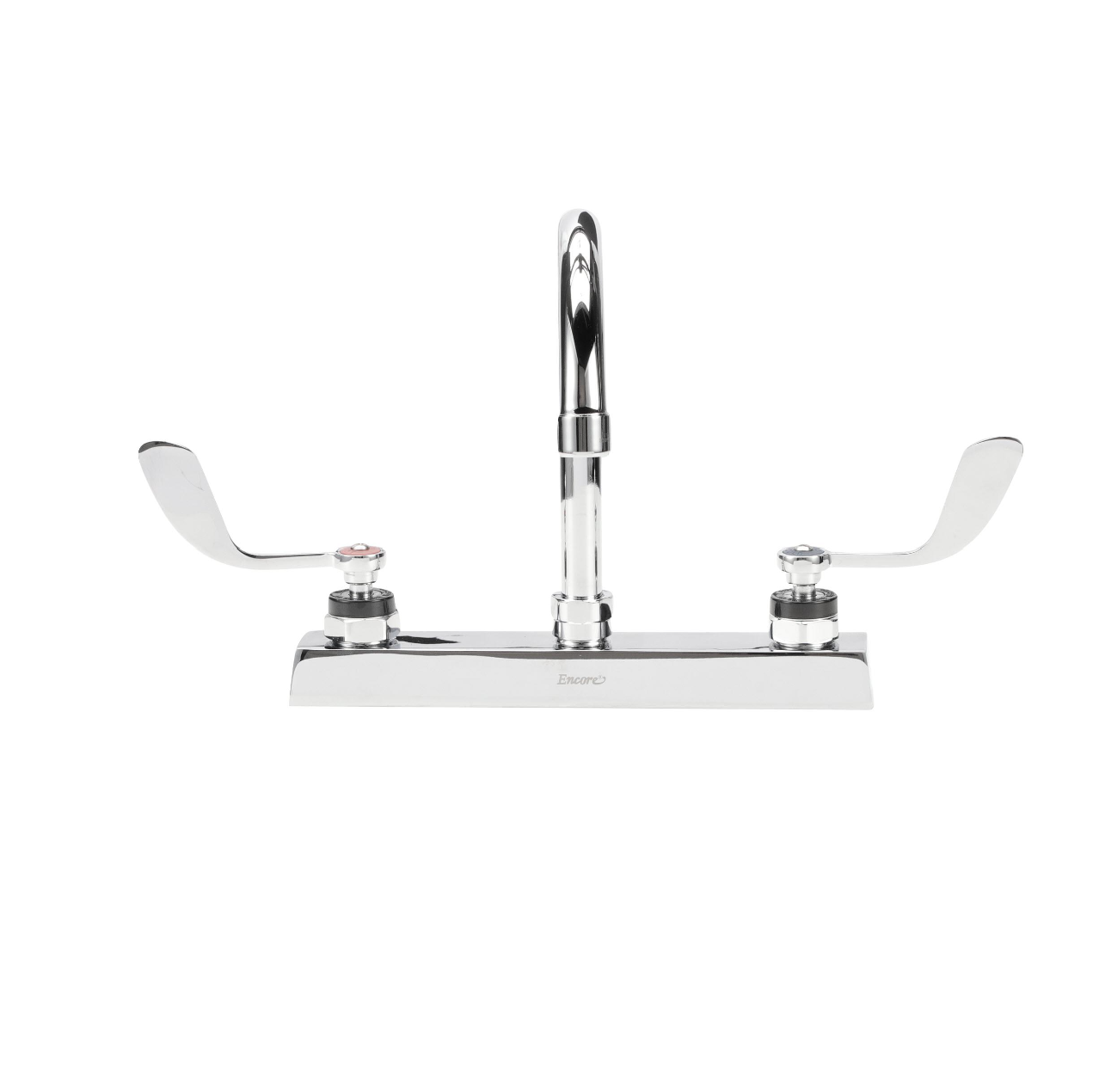 Encore 8" OC Deck Mount Faucet Ceramic Valves with 6" Swivel Gooseneck Spout with 4" Wrist Blade Handles