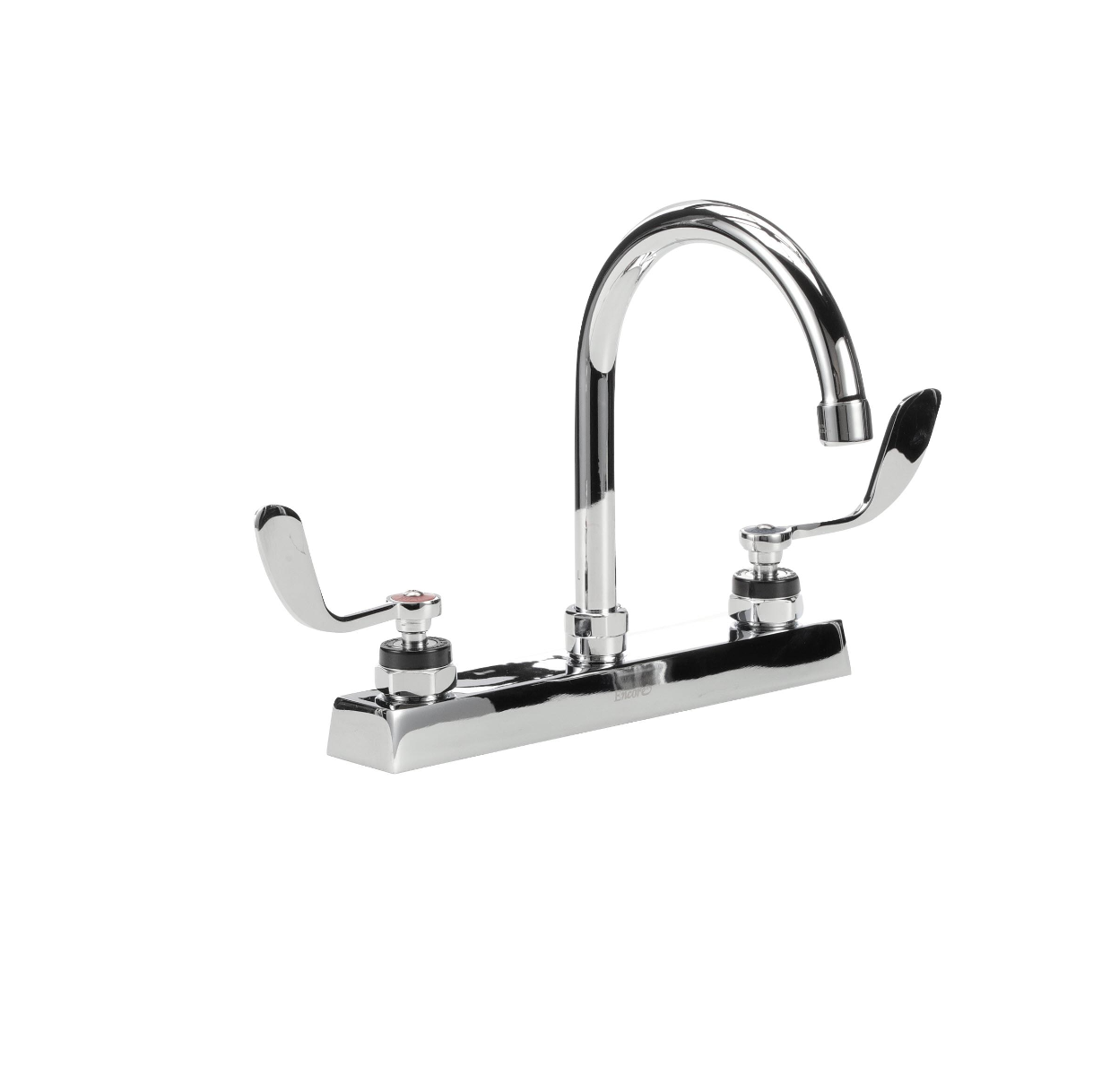 Encore 8" OC Deck Mount Faucet Ceramic Valves with 6" Swivel Gooseneck Spout with 4" Wrist Blade Handles