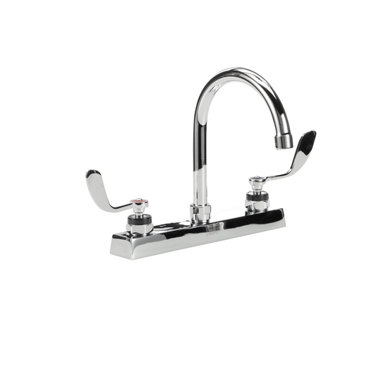 Encore 8" OC Deck Mount Faucet Ceramic Valves with 6" Swivel Gooseneck Spout with 4" Wrist Blade Handles