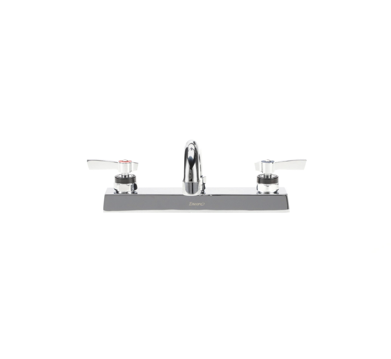 Encore 8" OC Deck Mount Faucet Ceramic Valves with 10" Swivel Spout, 4" Wrist Blade Handles