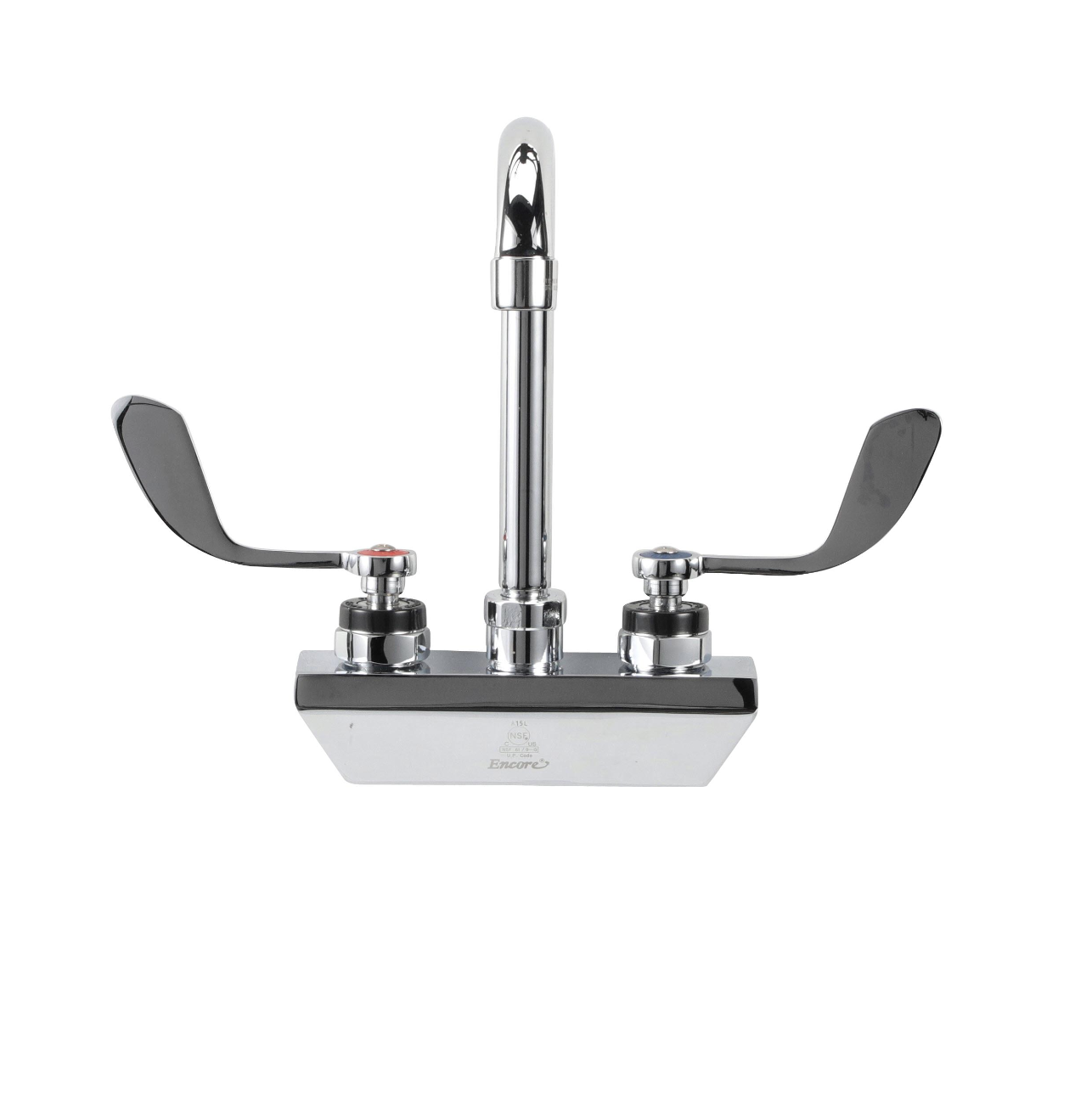 Encore® 4" OC Wall Mount Faucet with 3-1/2" Swivel Gooseneck Spout .5GPM PCA Spray Aerator and 4" Wrist Blade Handles