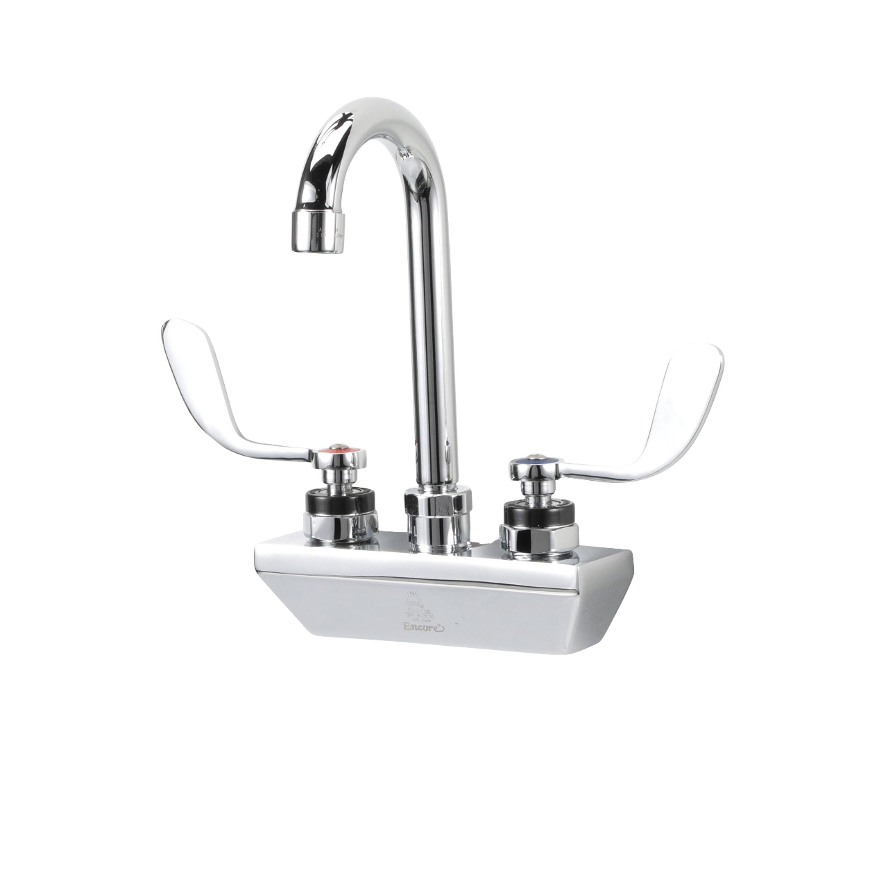 Encore® 4" OC Wall Mount Faucet with 3-1/2" Rigid Gooseneck Spout and 4" Wrist Blade Handles
