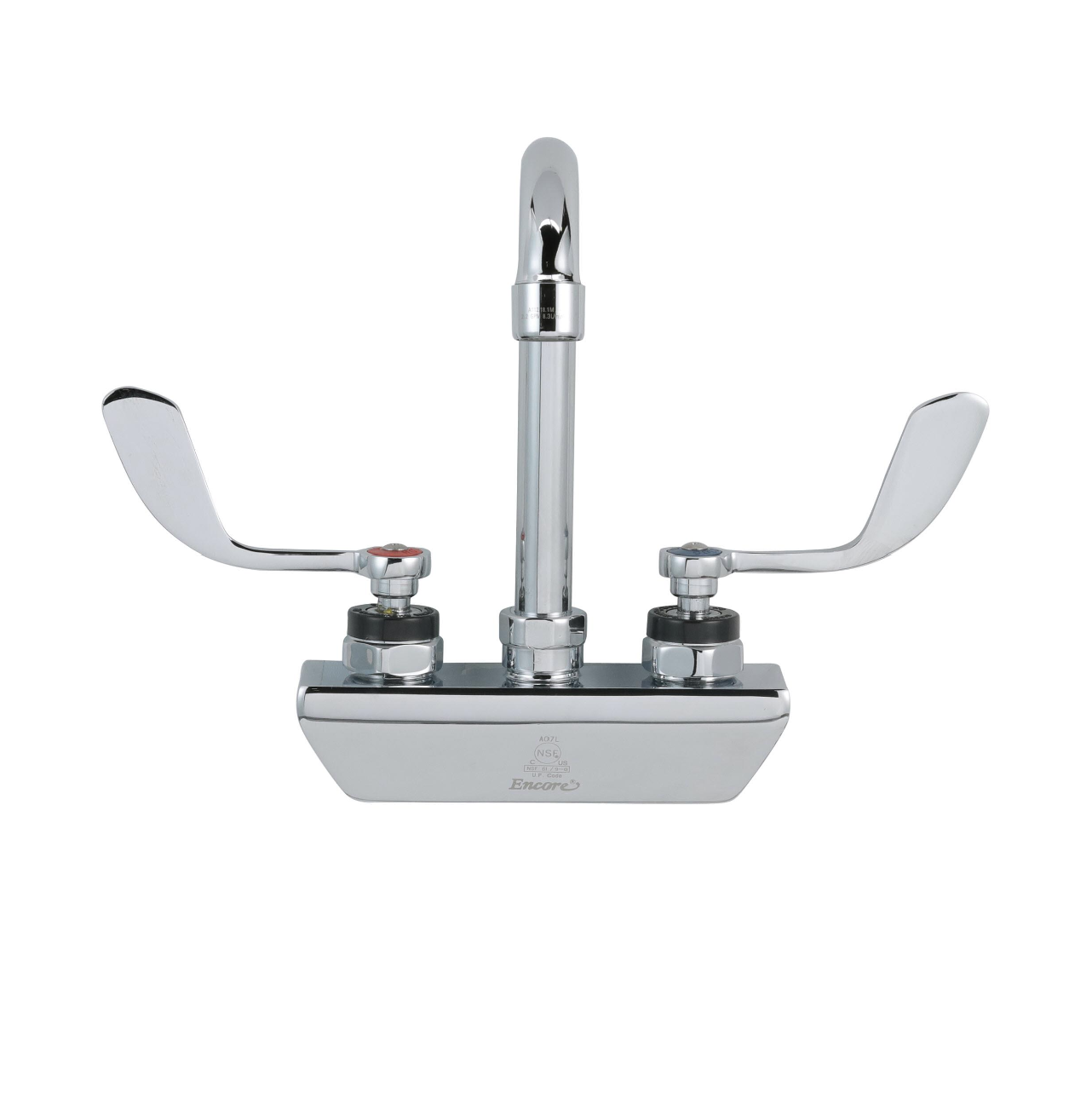 Encore 4" OC Wall Mount Faucet Ceramic Valves with 3-1/2" Swivel Gooseneck Spout and 4" Wrist Blade Handles