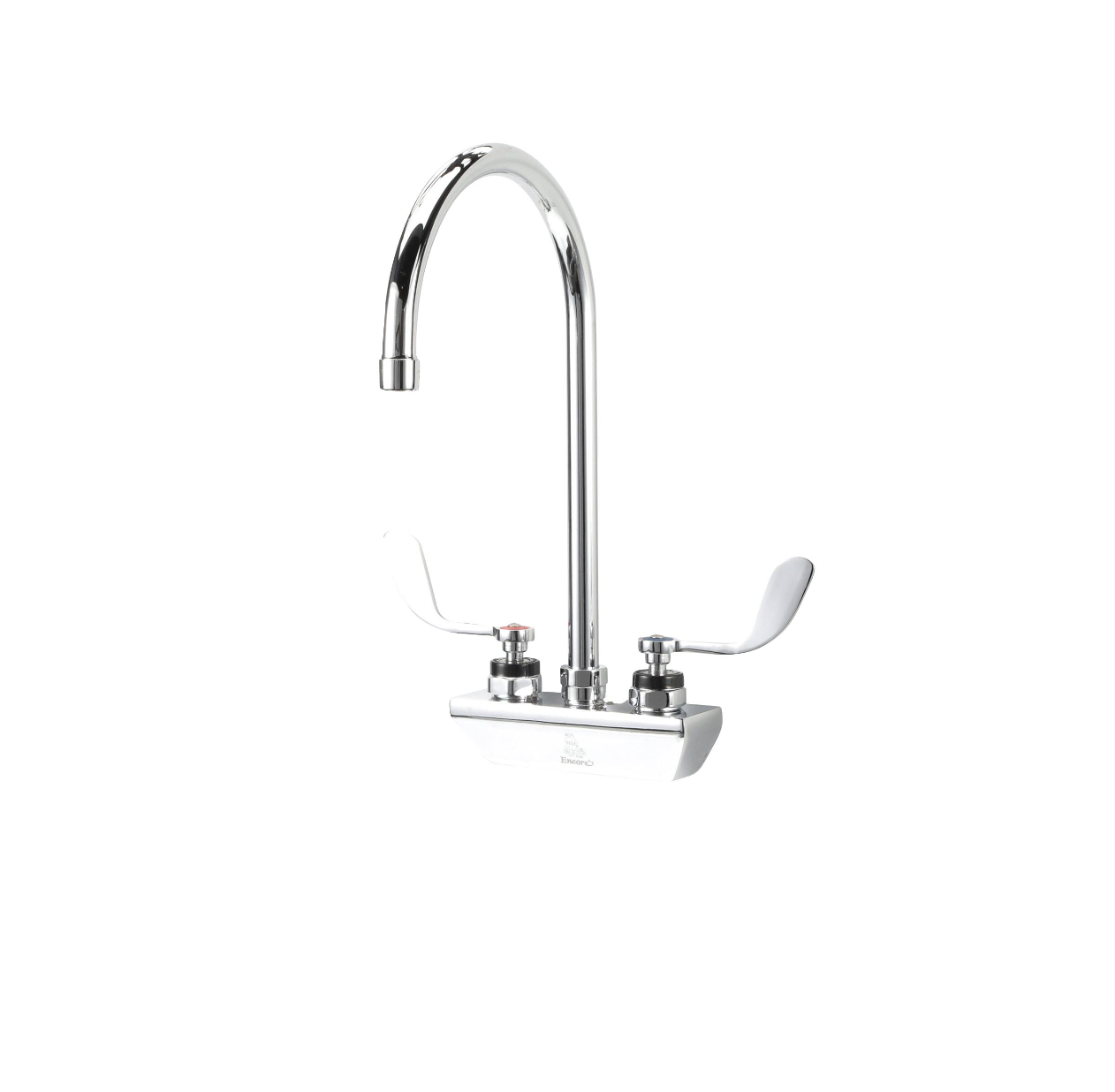 Encore 4" OC Wall Mount Faucet Ceramic Valves with 8-1/2" Swivel Gooseneck Spout and 4" Wrist Blade Handles
