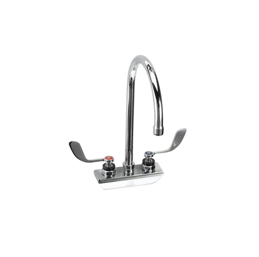 Encore 4" OC Wall Mount Faucet Ceramic Valves with 8-1/2" Swivel Gooseneck Spout and 4" Wrist Blade Handles