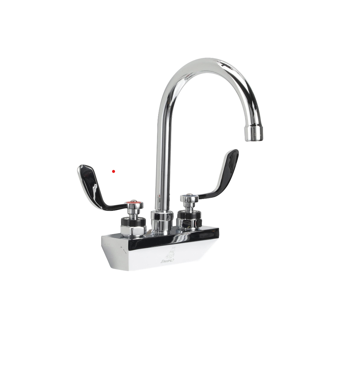Encore 4" OC Wall Mount Faucet Ceramic Valves with 6" Rigid Gooseneck Spout and 4" Wrist Blade Handles