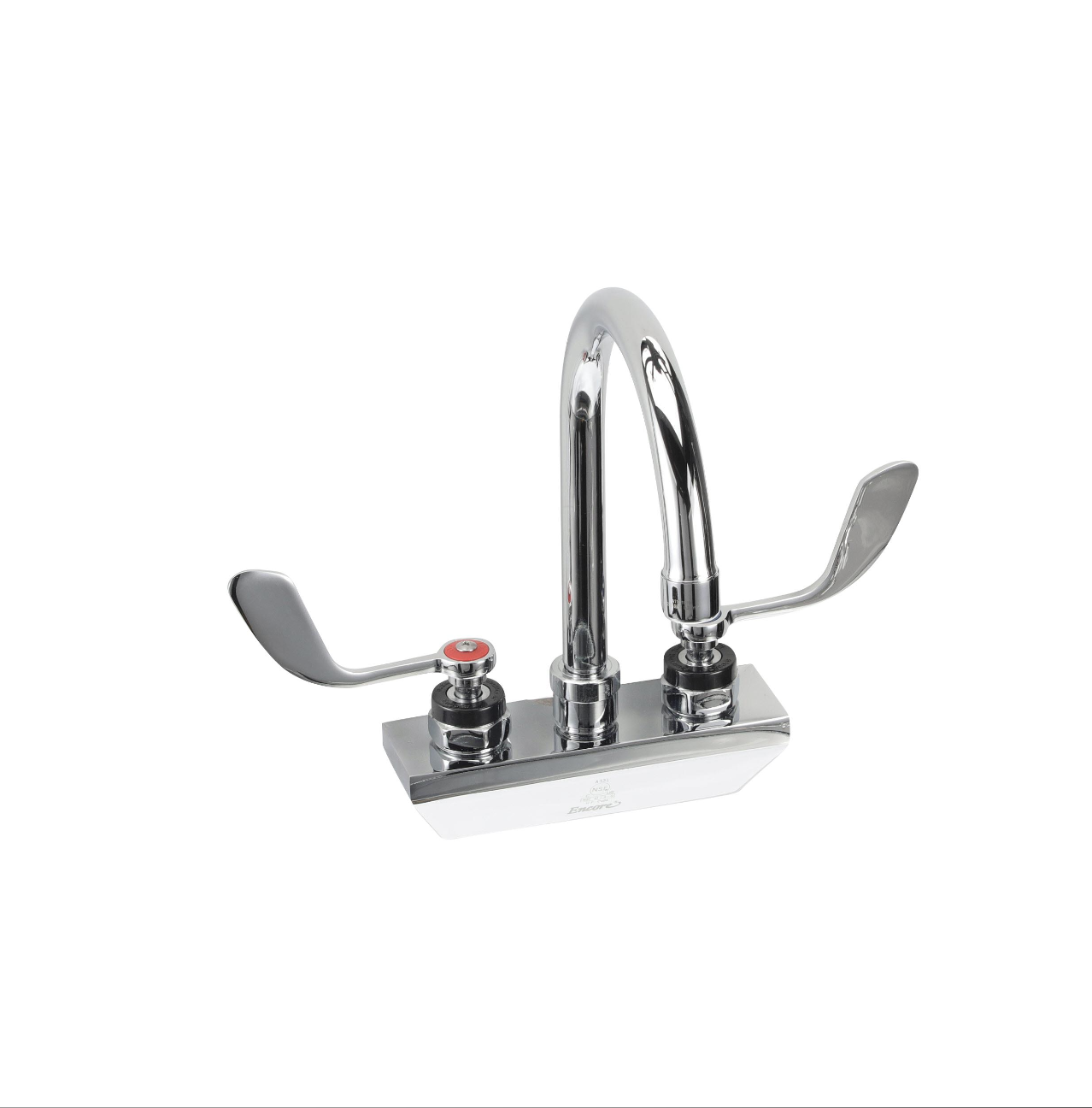 Encore 4" OC Wall Mount Faucet Ceramic Valves with 6" Rigid Gooseneck Spout and 4" Wrist Blade Handles