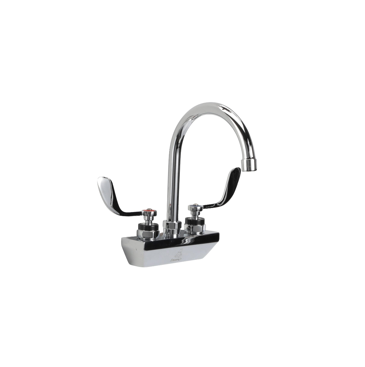 Encore 4" OC Wall Mount Faucet Ceramic Valves with 6" Swivel Gooseneck Spout and 4" Wrist Blade Handles