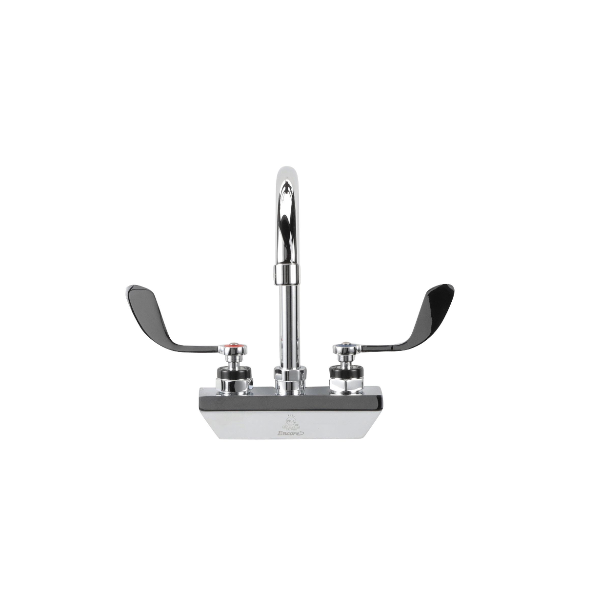 Encore 4" OC Wall Mount Faucet Ceramic Valves with 6" Swivel Gooseneck Spout and 4" Wrist Blade Handles