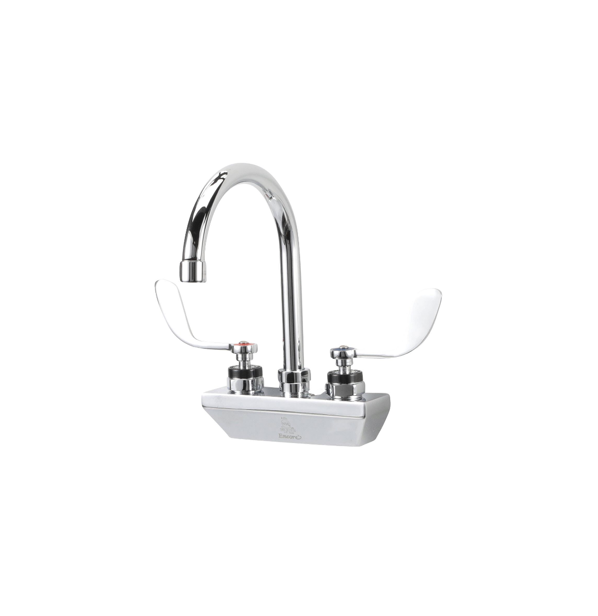Encore 4" OC Wall Mount Faucet Ceramic Valves with 6" Swivel Gooseneck Spout and 4" Wrist Blade Handles