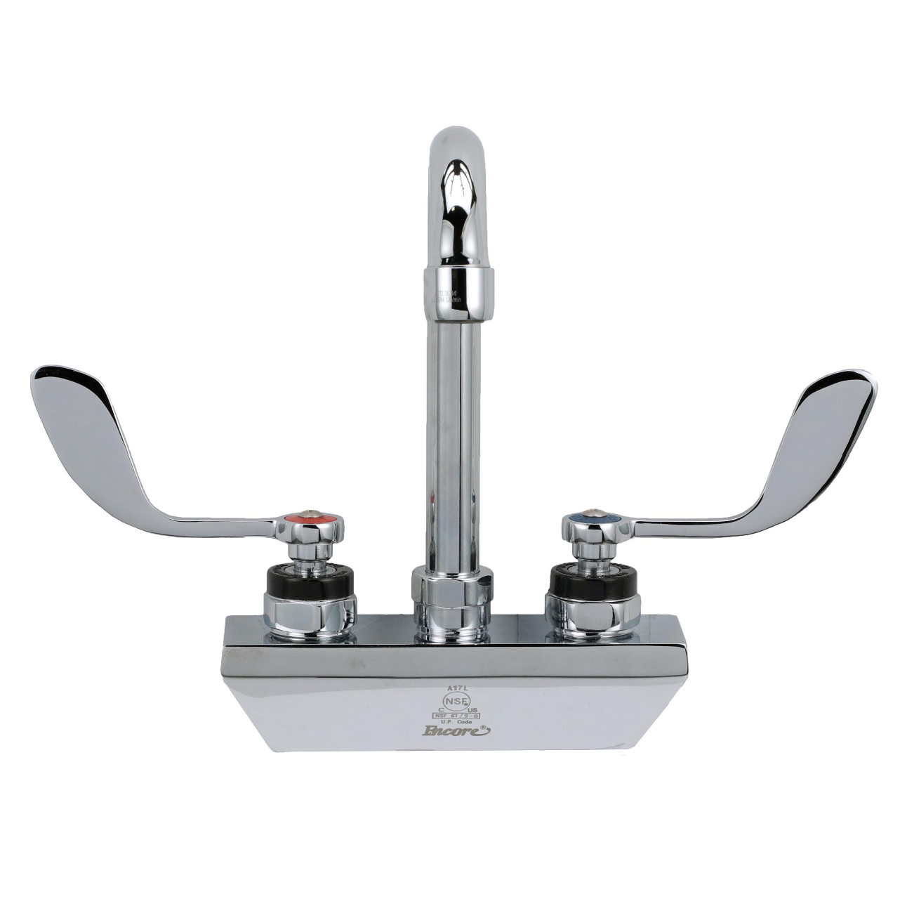 Encore® 4" OC Wall Mount Faucet with 3-1/2" Swivel Gooseneck Spout, 4" Wrist Blade Handles