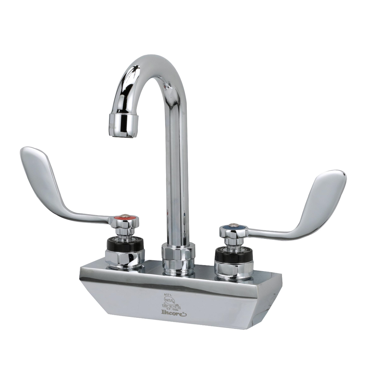 Encore® 4" OC Wall Mount Faucet with 3-1/2" Swivel Gooseneck Spout, 4" Wrist Blade Handles