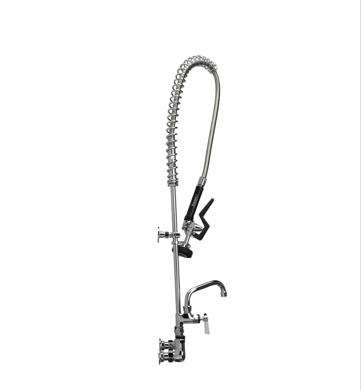 Encore® 8" OC. Brass Chrome Plated Wall Mount Pre Rinse Assembly Compression Valves with 12" Add On Faucet