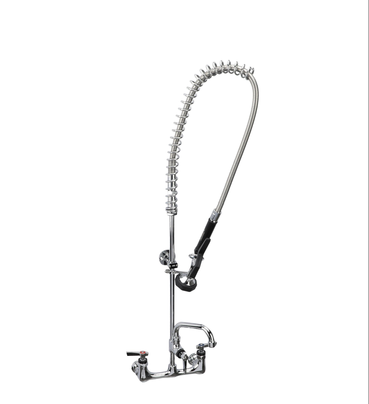 Encore® 8" OC. Brass Chrome Plated Wall Mount Pre Rinse Assembly Compression Valves with 12" Add On Faucet