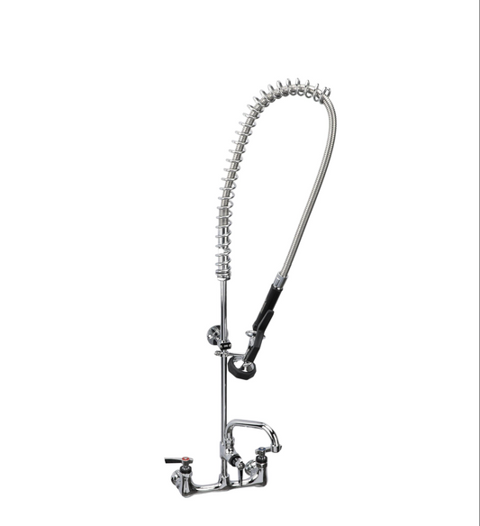 Encore® 8" OC. Brass Chrome Plated Wall Mount Pre Rinse Assembly Compression Valves with 12" Add On Faucet