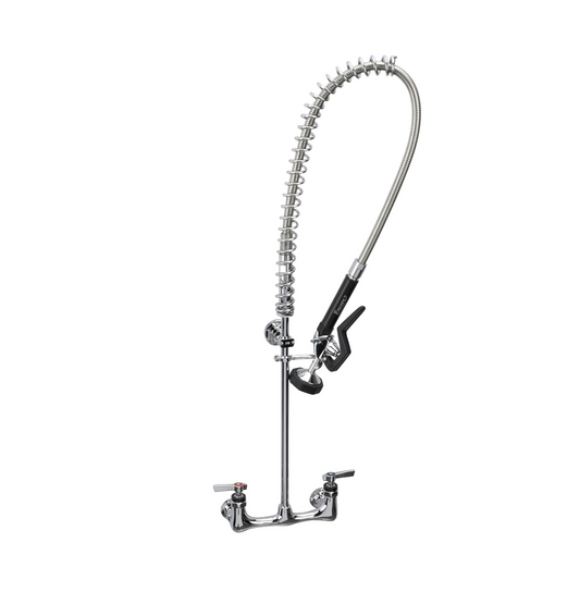 Encore® 8" OC. Brass Chrome Plated Wall Mount Pre Rinse Assembly with Ceramic Valves, Wall Bracket and Stainless Steel Spring