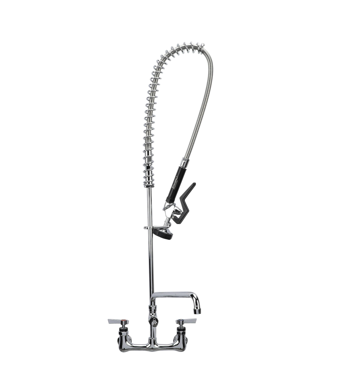 Encore® 8" OC. Brass Chrome Plated Wall Mount Pre Rinse Assembly Ceramic Valves 0.65 gpm Spray Head 12" Add On Faucet and Wall Bracket