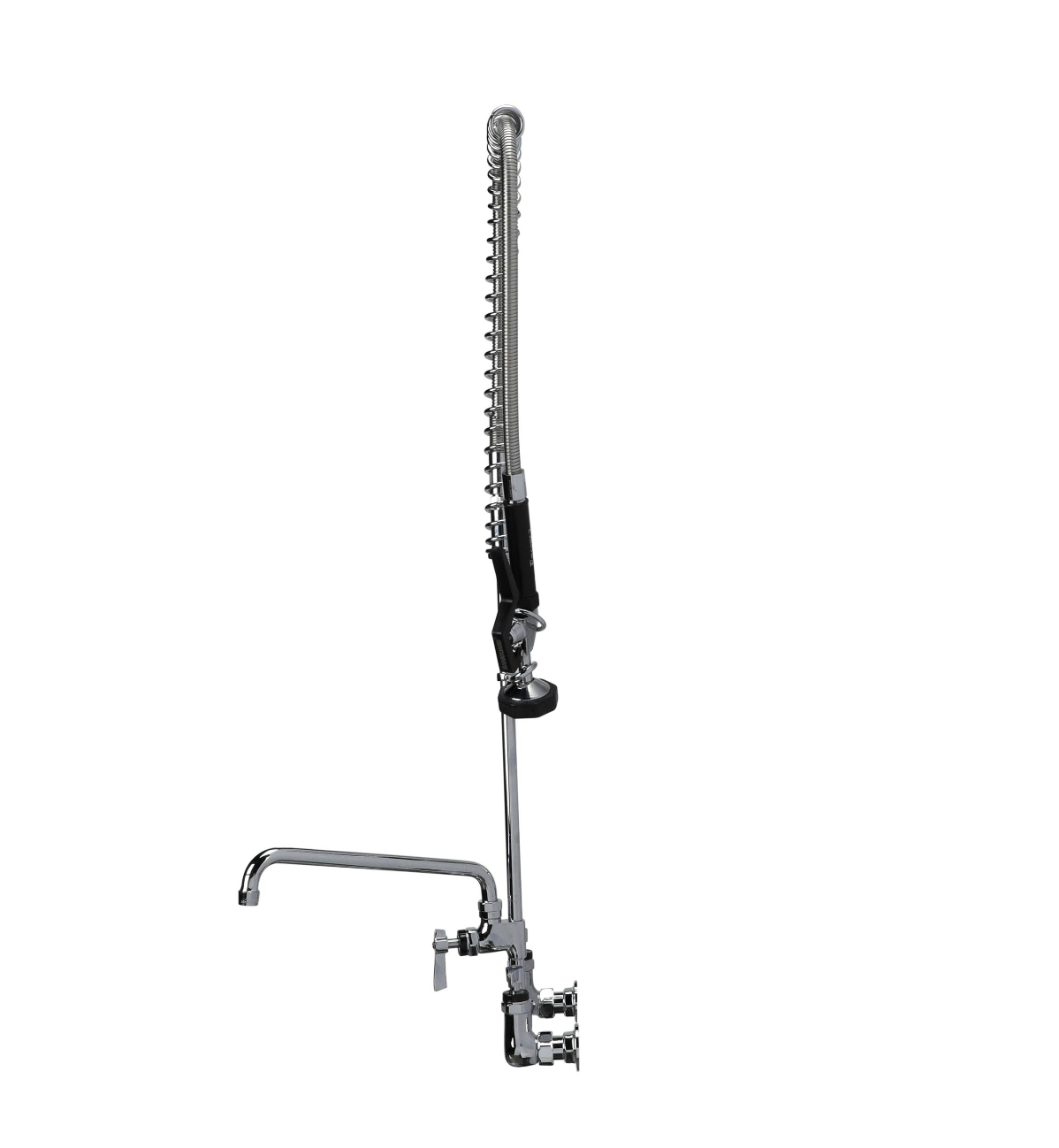 Encore® 8" OC. Brass Chrome Plated Wall Mount Pre Rinse Assembly Ceramic Valves 0.65 gpm Spray Head 12" Add On Faucet and Wall Bracket