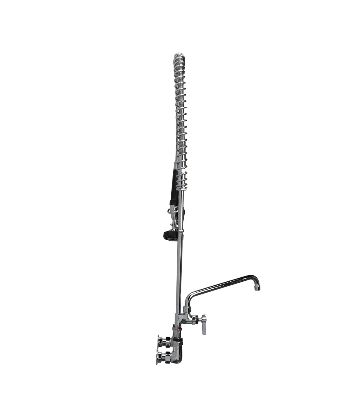 Encore® 8" OC. Brass Chrome Plated Wall Mount Pre Rinse Assembly Ceramic Valves 0.65 gpm Spray Head 12" Add On Faucet and Wall Bracket
