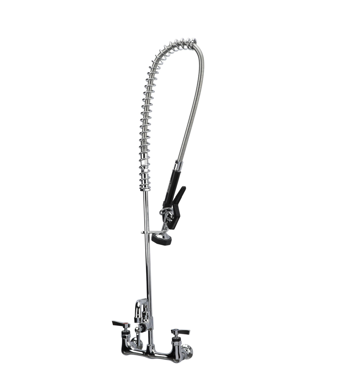 Encore® 8" OC. Brass Chrome Plated Wall Mount Pre Rinse Assembly Ceramic Valves 0.65 gpm Spray Head 12" Add On Faucet and Wall Bracket