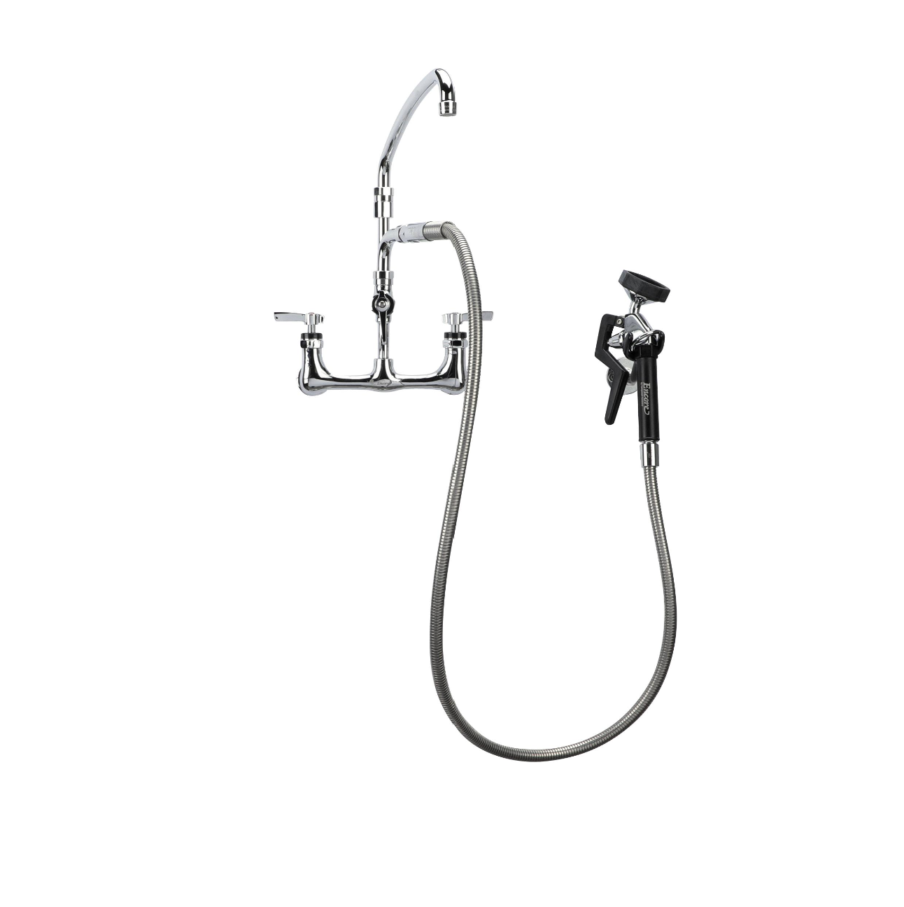 Encore® 8" OC. Brass Chrome Plated Wall Mount Utility Spray Assembly Angled Spray Head Add-On Faucet with 9" Spout and 60" Hose