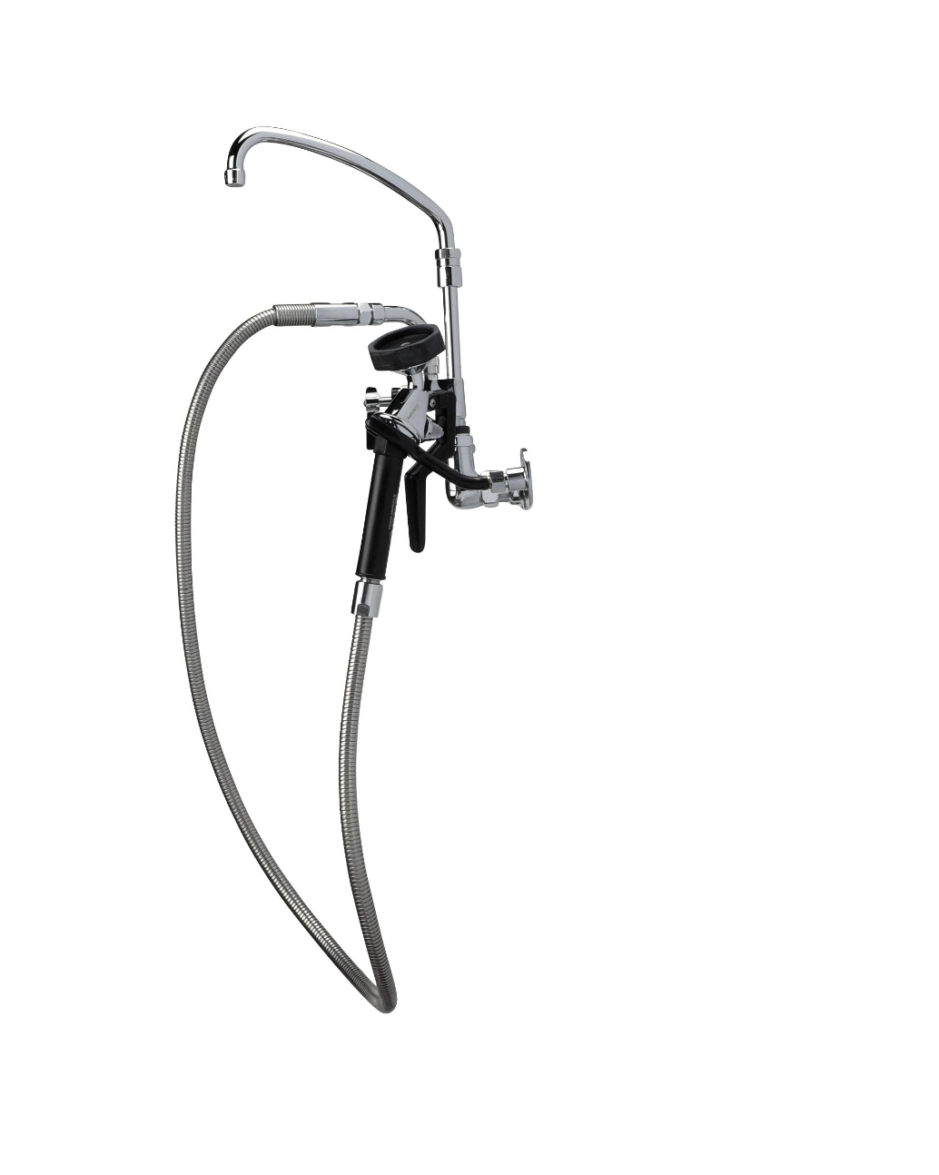 Encore® 8" OC. Brass Chrome Plated Wall Mount Utility Spray Assembly Angled Spray Head Add-On Faucet with 9" Spout and 60" Hose