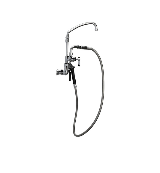 Encore® 8" OC. Brass Chrome Plated Wall Mount Utility Spray Assembly Angled Spray Head Add-On Faucet with 9" Spout and 60" Hose