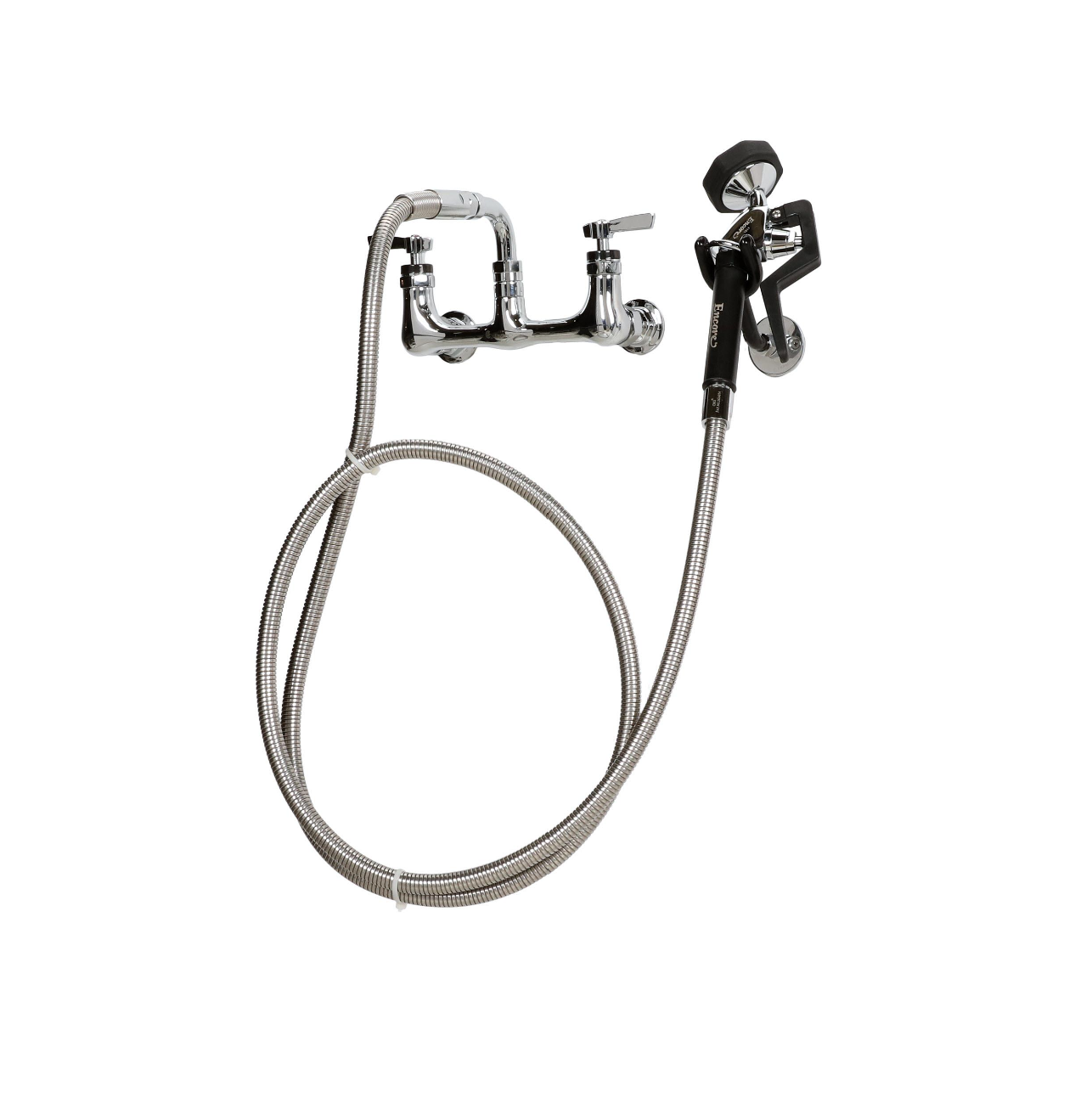Encore® 8" OC. Brass Chrome Plated Wall Mount Utility Spray Assembly Angled Spray with Mounting Kit and 72" Hose