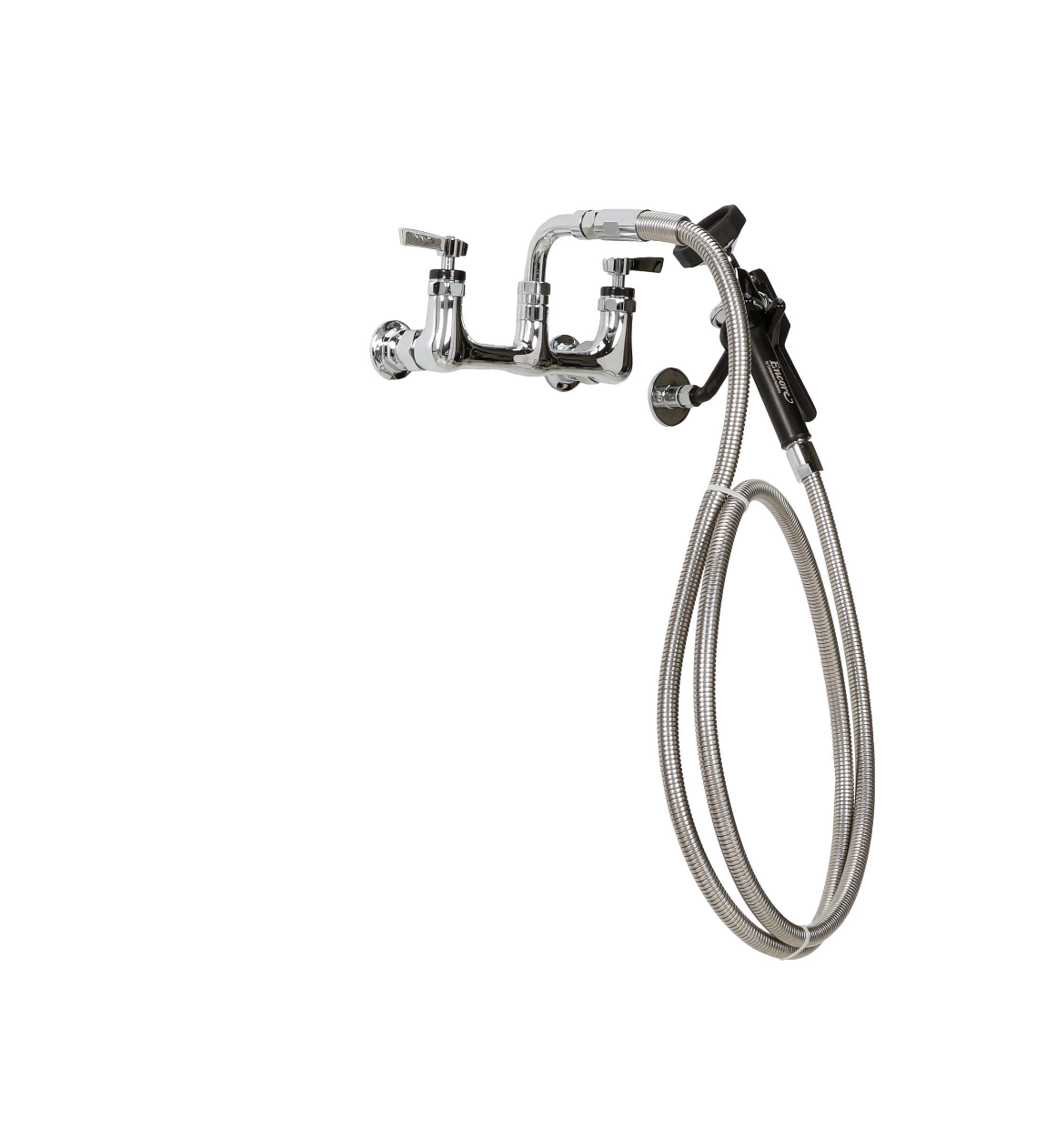 Encore® 8" OC. Brass Chrome Plated Wall Mount Utility Spray Assembly Angled Spray with Mounting Kit and 72" Hose