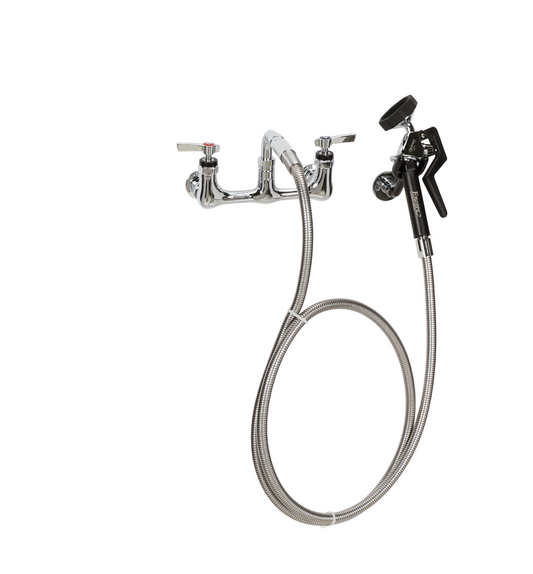 Encore® 8" OC. Brass Chrome Plated Wall Mount Utility Spray Assembly Angled Spray with Mounting Kit and 72" Hose